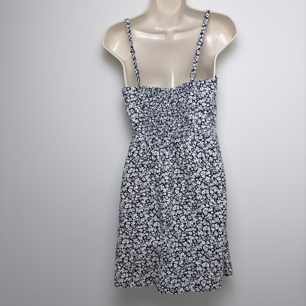 Old Navy Women Linen Sun Dress Sz M Blue MicroFloral Ditsy Smocked Cottage Twee - Picture 3 of 7